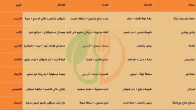جدول وجبات دايت
