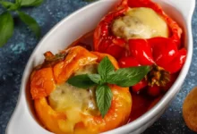 فلفل محشي باللحم المفروم والجبن في الفرن